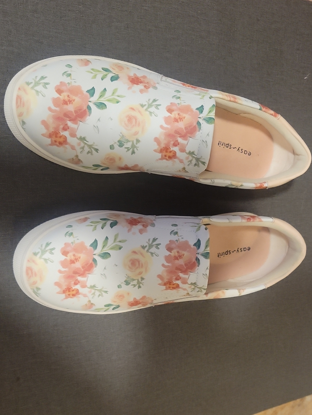 Easy Spirit Floral Slip-On Mules in Peach and Green